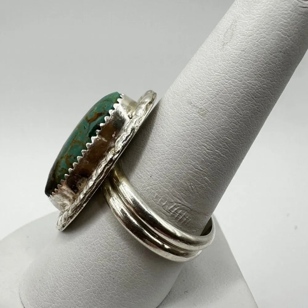 Possible Navajo,‎ stamped Turquoise and sterling silver ring, size 9!